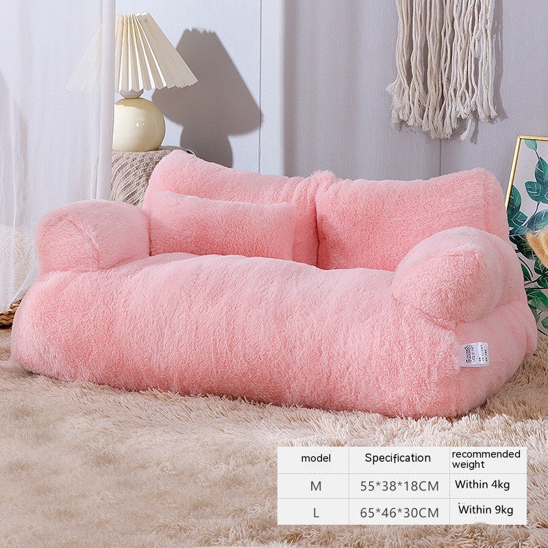 Large Cat Sofa - Warm Plush Pet Sofa With Flannel Beige Couch