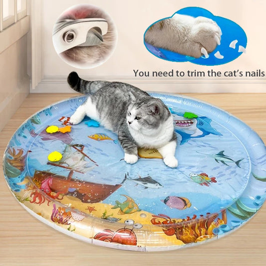 Summer pet cooling mat,Thickened Inflatable Water Mat For Cat And Dog Pet Playmat With Fish Sea Ocean Theme Sensory Toy Water