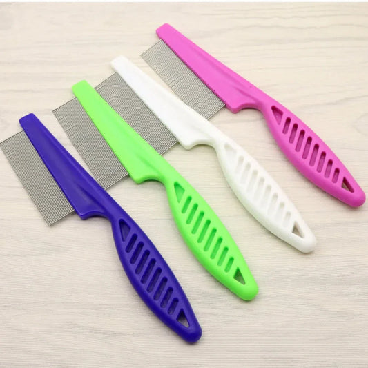 Pet Flea Comb – Stainless Steel Dematting Pet Tool With Ergonomic Rubber Handle