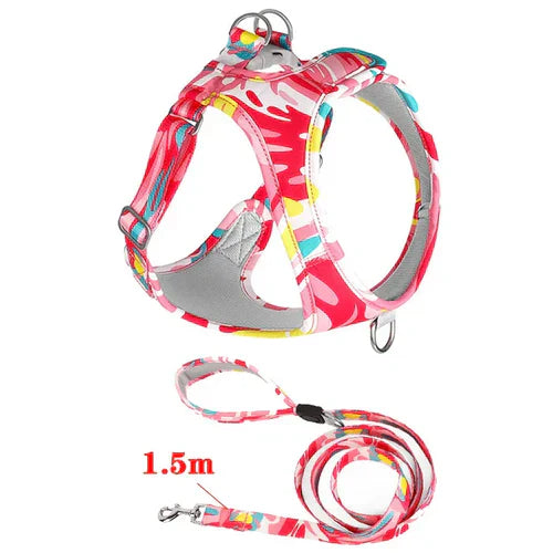 Dog Cat Harness Adjustable Pet Vest – Comfortable Puppy Walking Leash & Secure Straps