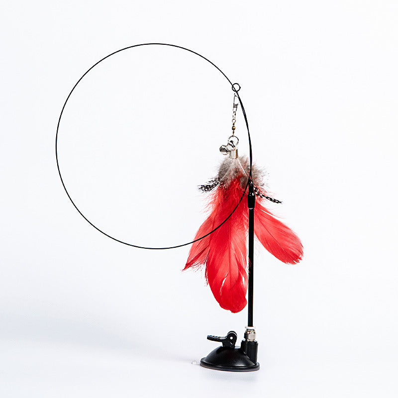 Cat Teaser Stick – Strong Suction Cup Long Rod Elastic Feather Wand