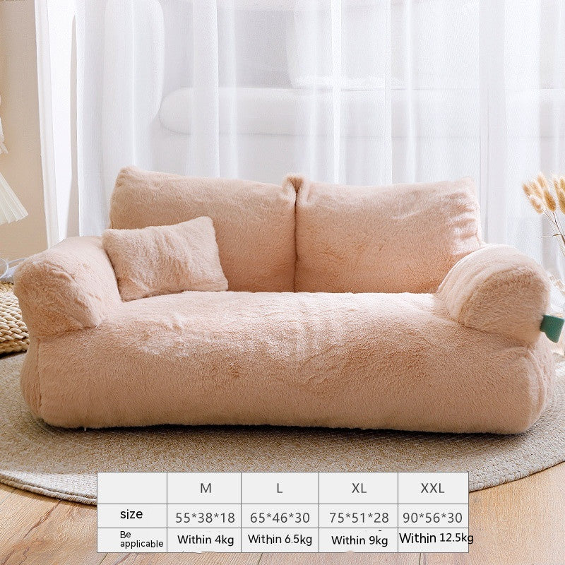 Large Cat Sofa - Warm Plush Pet Sofa With Flannel Beige Couch