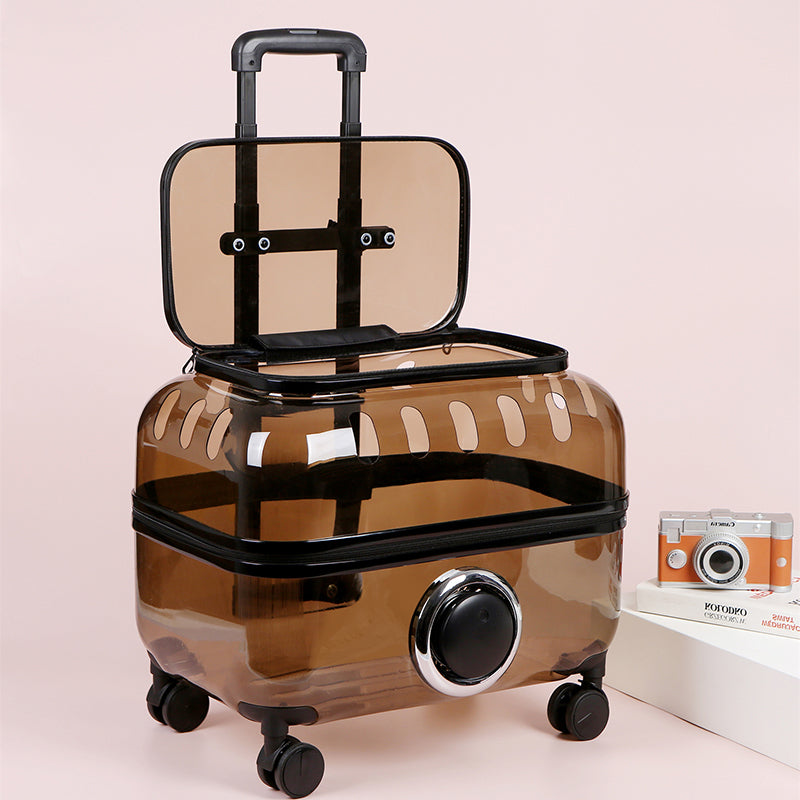 Pet Travel Trolley - Portable Pet Carrier With Transparent Cat Suitcase & Large Capacity