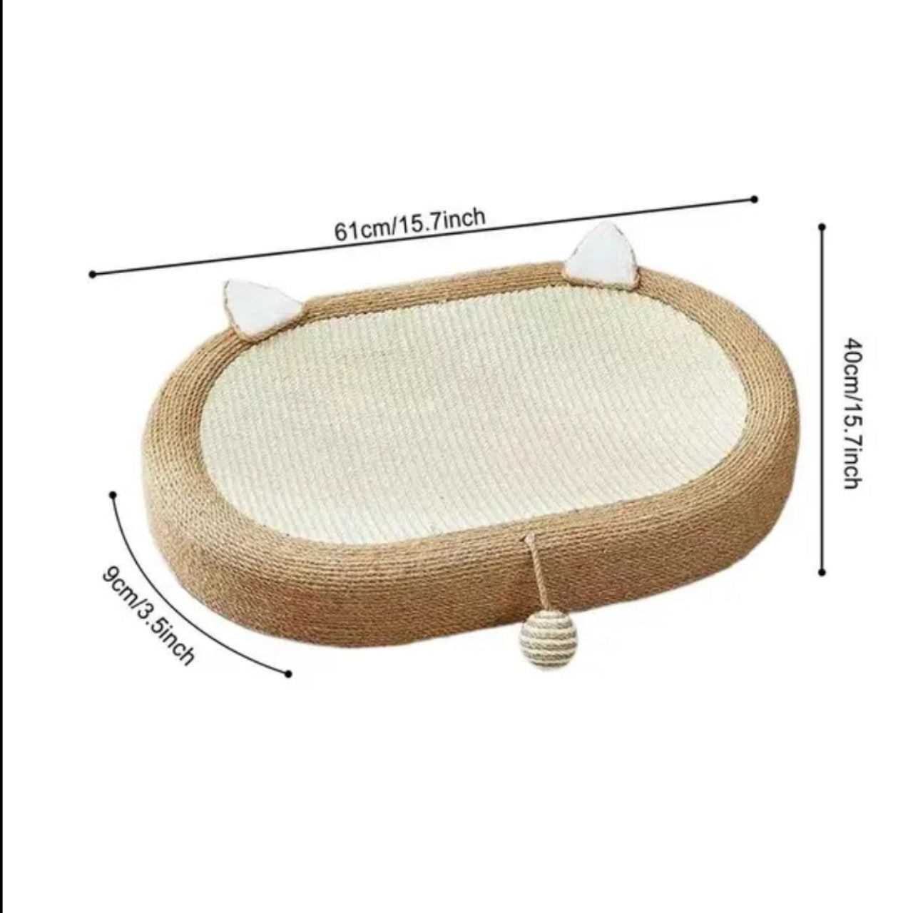 Cat Scratch Pad Oval Board - Durable Sisal Scratcher with Play Ball Toy