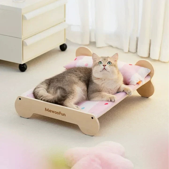 Luxury Wooden Cat Bed – Durable Elevated Pet Bed With Washable Cover